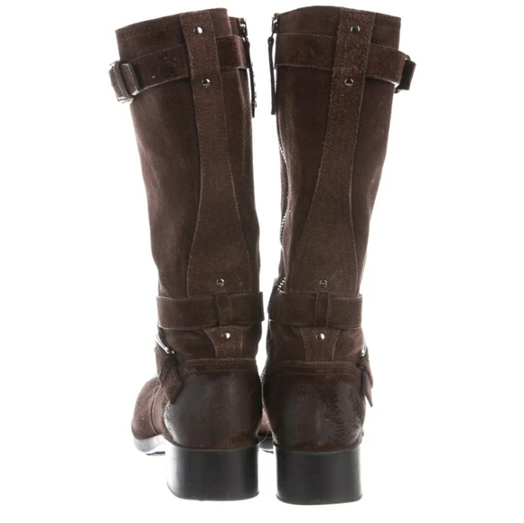 Prada Distressed Suede Mid-Calf Boots - Picture 3 of 11